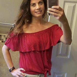 Express Red Off the shoulder shirt